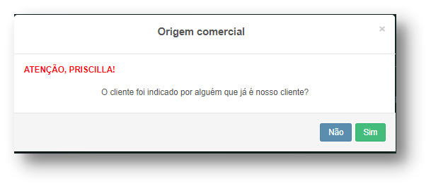 Alerta Origem Comercial